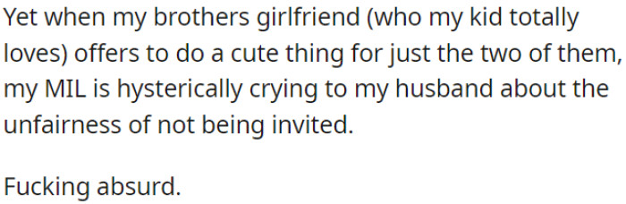 She feels excluded because OP's younger brother's girlfriend takes OP's oldest child out for boba and snacks on the last day of school.