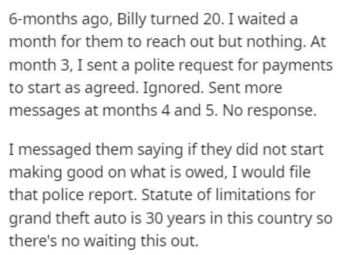 Billy turned 20, and OP waited for someone to reach out, but they ignored him for months.