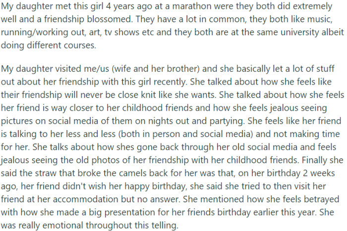 Daughter's marathon friend closer to childhood friends