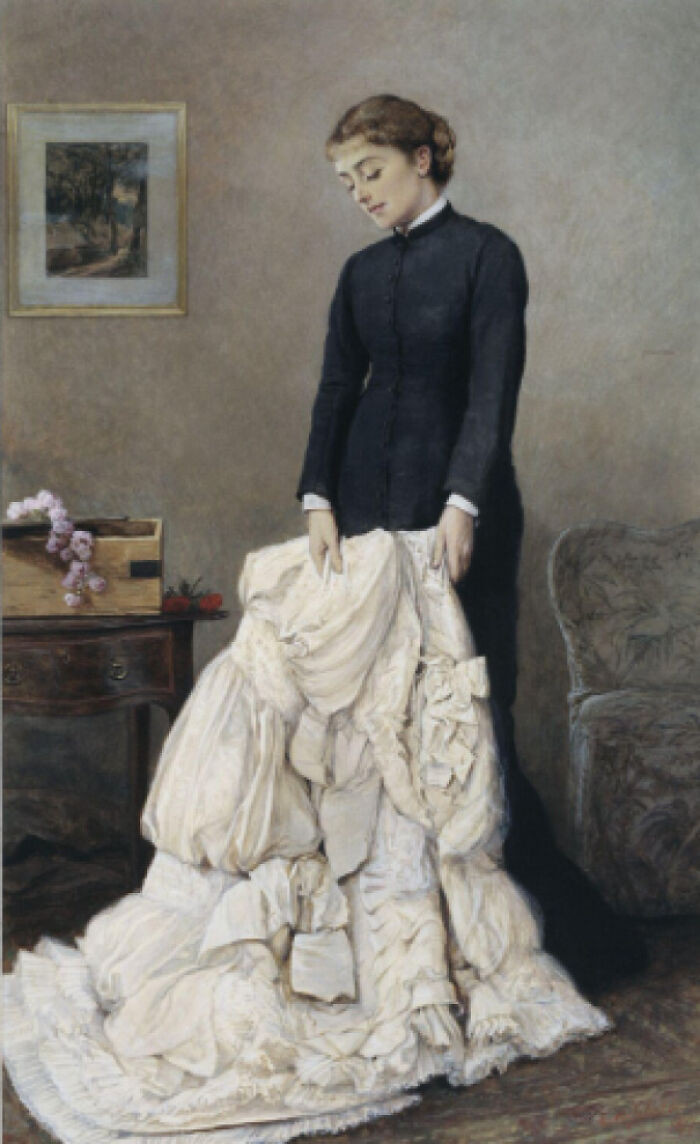 "Young Widow Holding Wedding Dress, 1877"