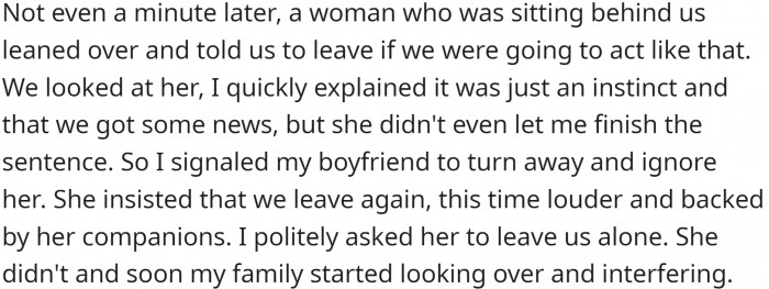 A woman behind them started criticizing them.