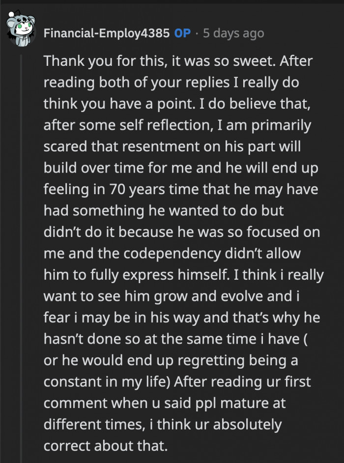 OP understood that it was a different perspective...