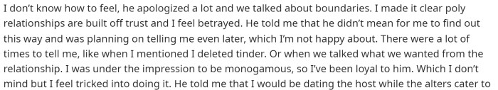 She doesn't know how to feel due to her condition, his condition, and all the different things going on, so she's looking for advice.