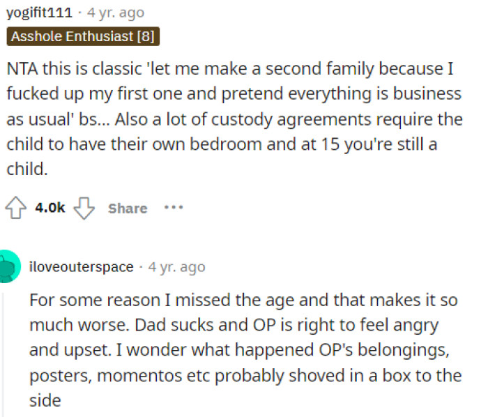 It sucks for everyone involved, and both the dad and stepmom are in the wrong for doing this to OP. OP's feelings are valid, and we understand why they are upset.
