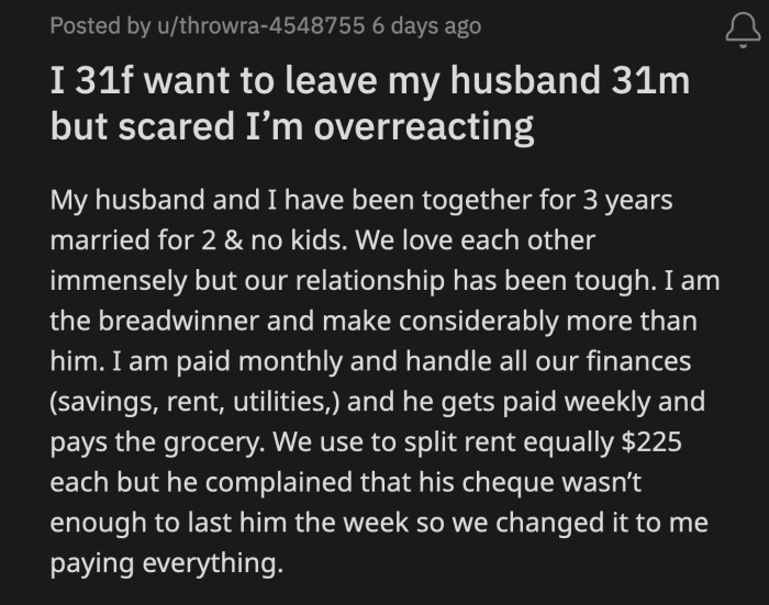 OP has nothing to compare her relationship to as her husband was her first boyfriend