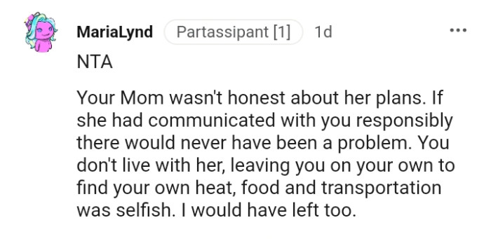 OP's mom was not honest about her plans