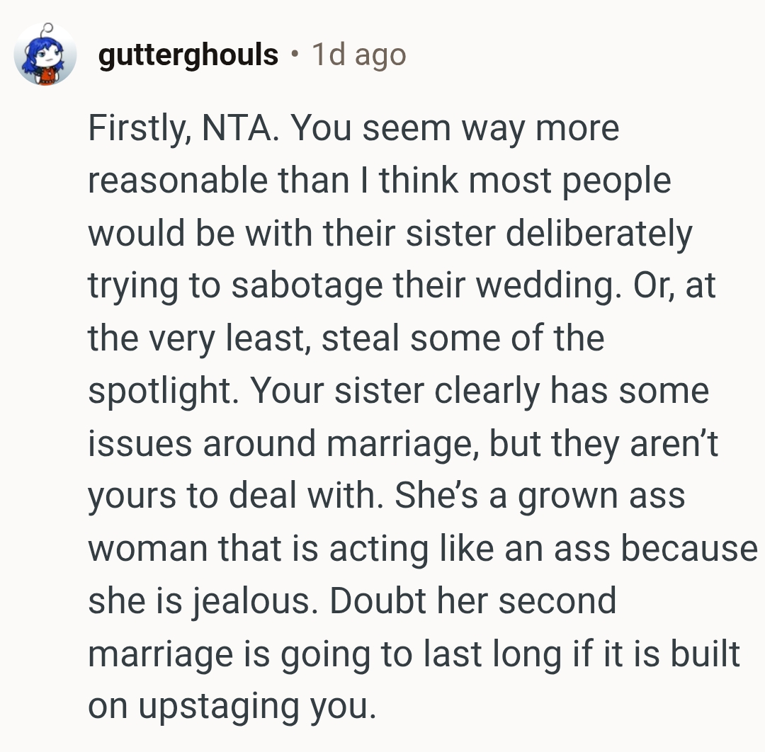 This Redditor doubts the second marriage will last long