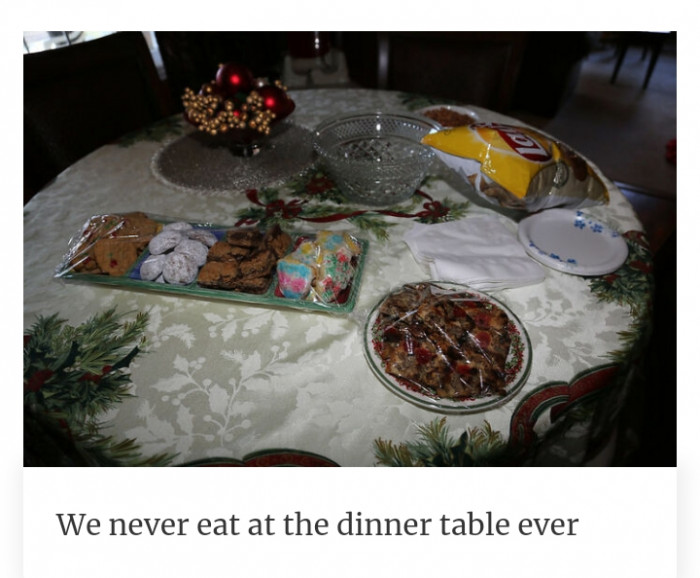 #21 Eating dinner somewhere other than the dinner table.