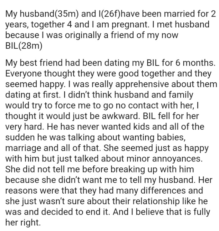 The OP's BIL has never wanted kids and all of a sudden, he was talking about wanting babies, marriage and all of that