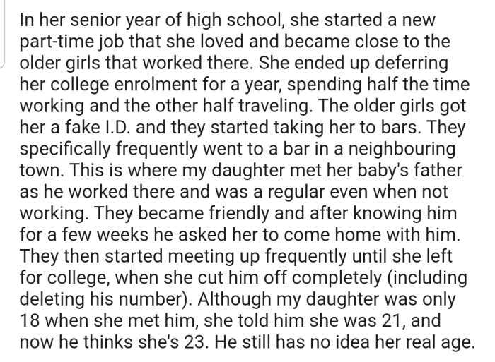 Apparently, OP's daughter met him at a bar