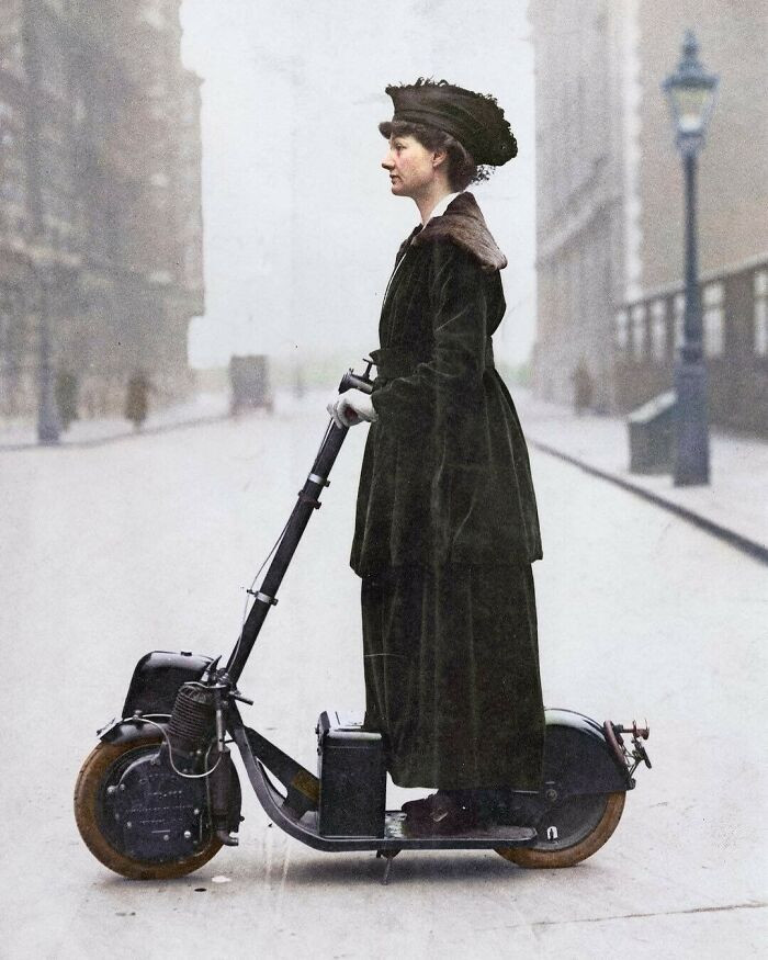 39. British Socialite And Suffragist, Lady Norman, Photographed On Her Autoped In C. 1916.