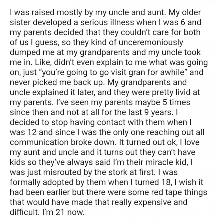 The OP's parents didn’t even explain to them what was going on