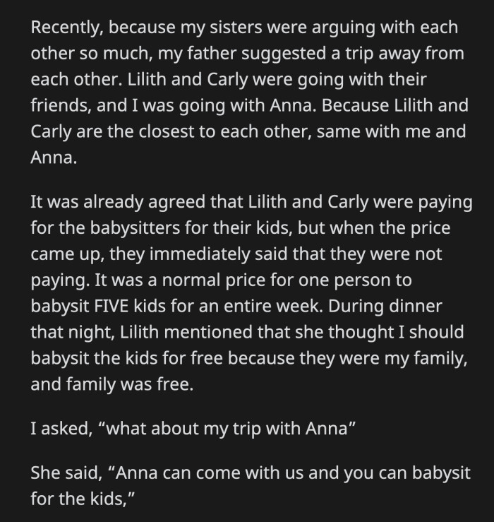 OP's parents and Anna immediately argued against Lilith's ridiculous plan