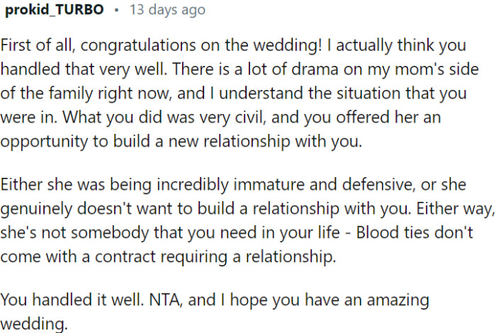 It's possible that OP's aunt's reaction reflects either immaturity or a genuine disinterest in building a relationship with OP