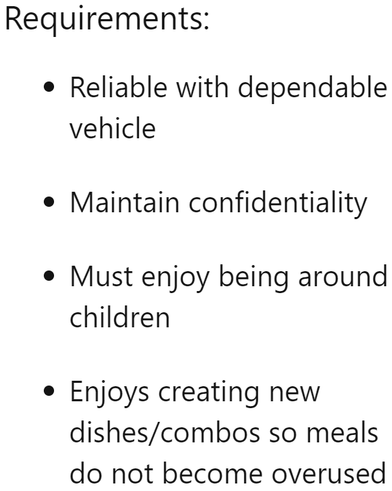 The employers list down some of their requirements.