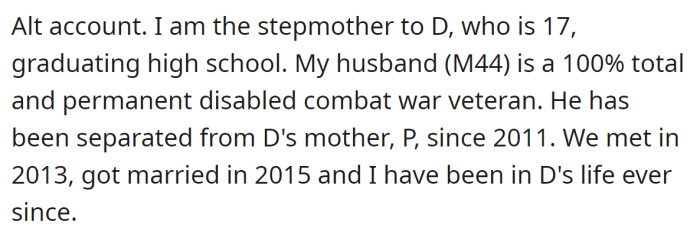 The OP explained her stepdaughter is a 17-year-old high school graduate: