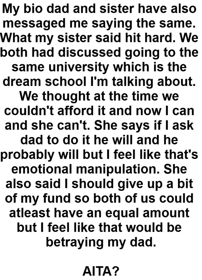 She wants the OP to give up a bit of her fund so both of them could atleast have an equal amount