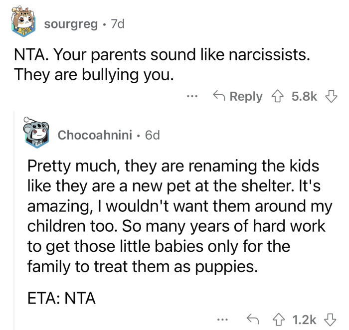 The parents' behavior feels like bullying.