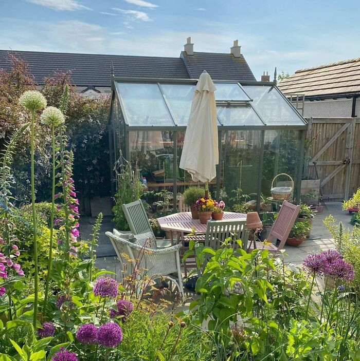 A backyard greenhouse.