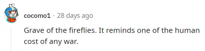 20. One of the reasons Studio Ghibli films are so good is how they present their themes, like in Grave of the Fireflies.