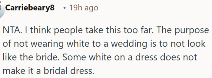 A little white on a dress is not the same as a bridal gown