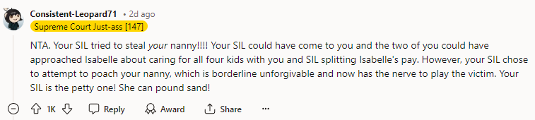 Your SIL Tried to Steal Your Nanny Out From Under You