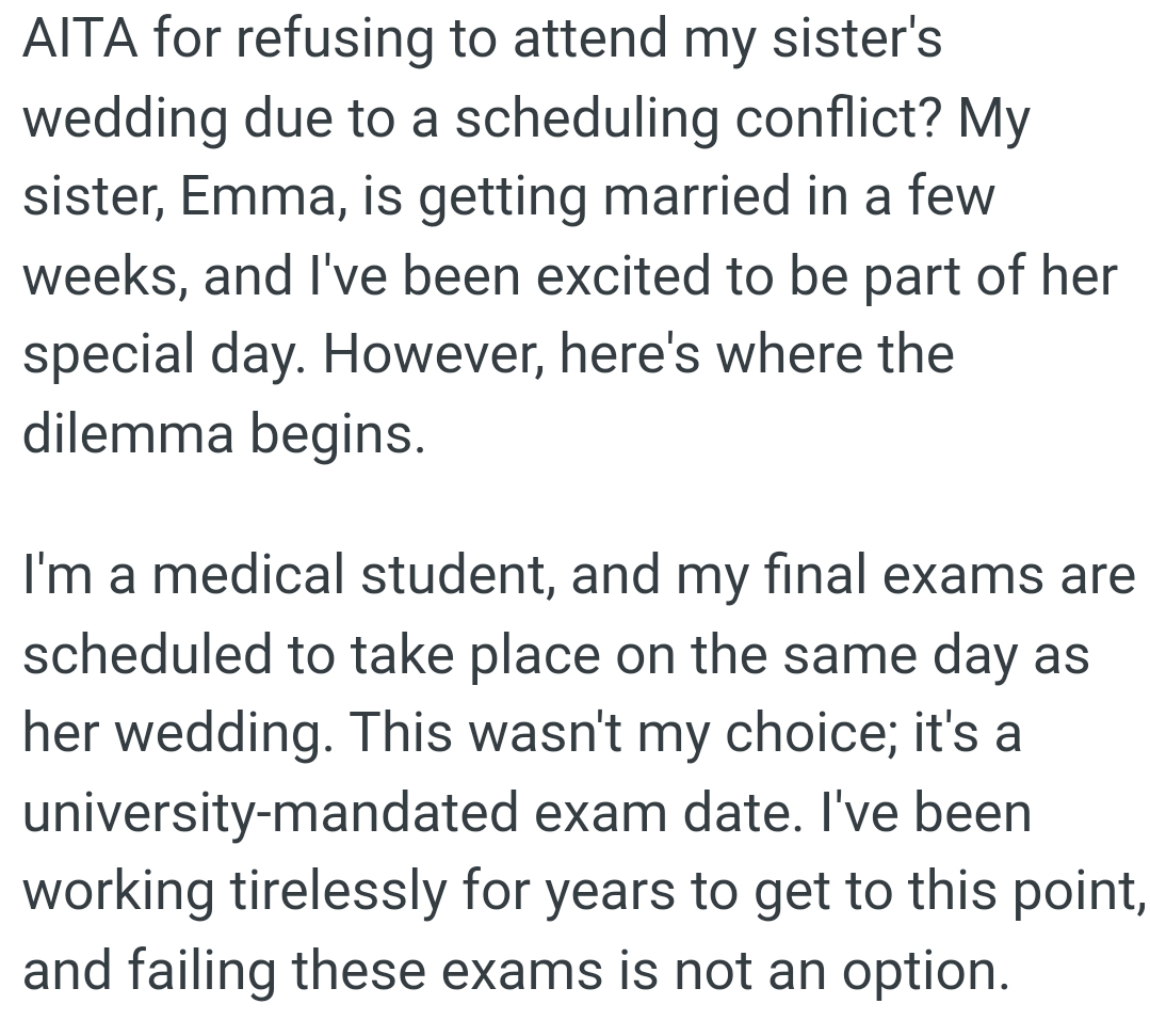 This wasn't the OP's choice as it's a university-mandated exam date