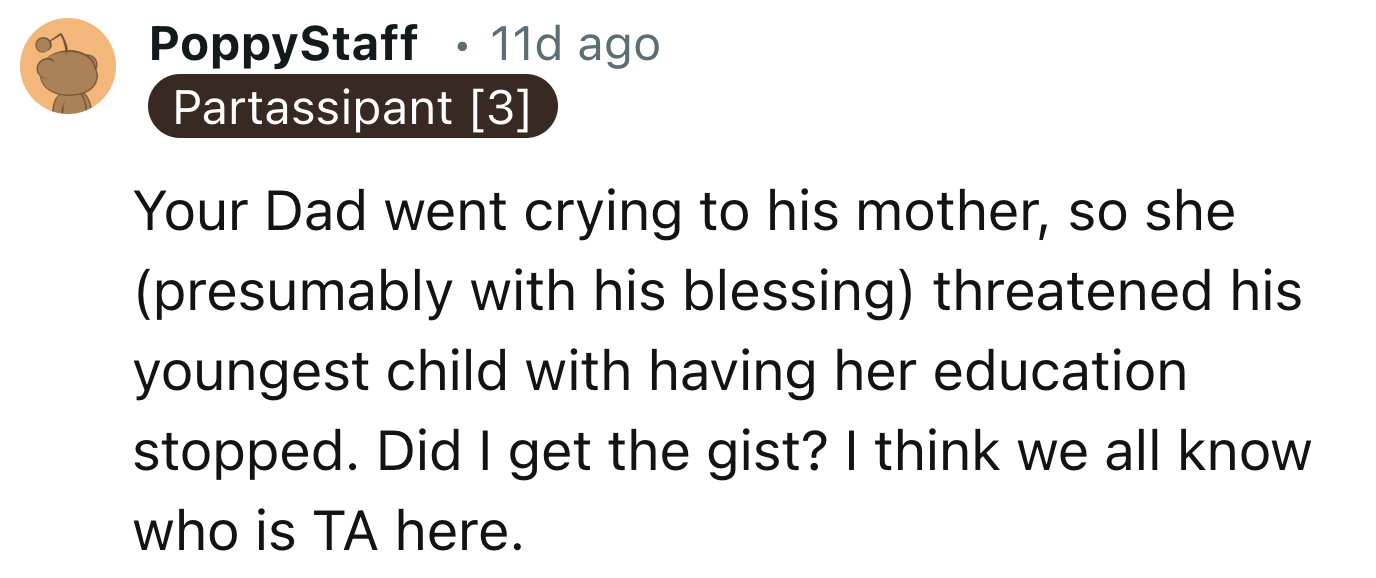 Threatening The Youngest Child With Stopping The Education