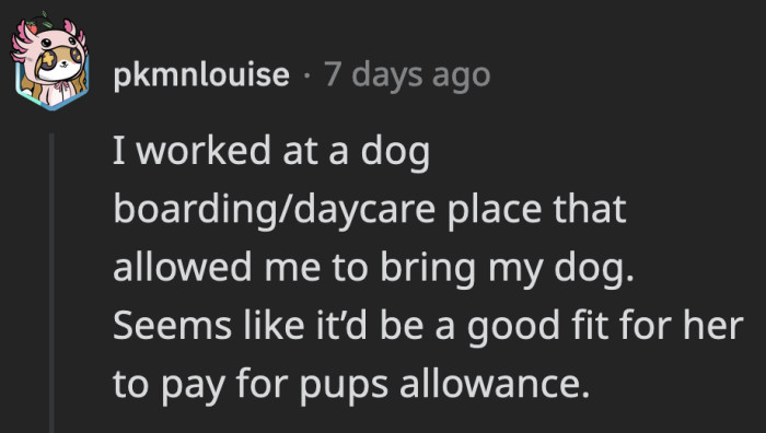 Or a job where she could bring their dog