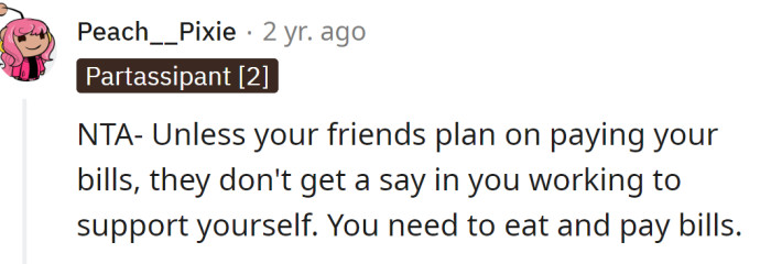 They Don't Plan on Paying the OP's Bills, So They Don't Get a Say About the OP's Job