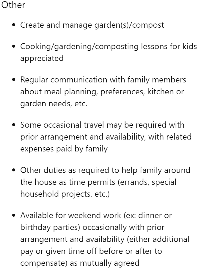 Some of these are definitely not the role of a chef!