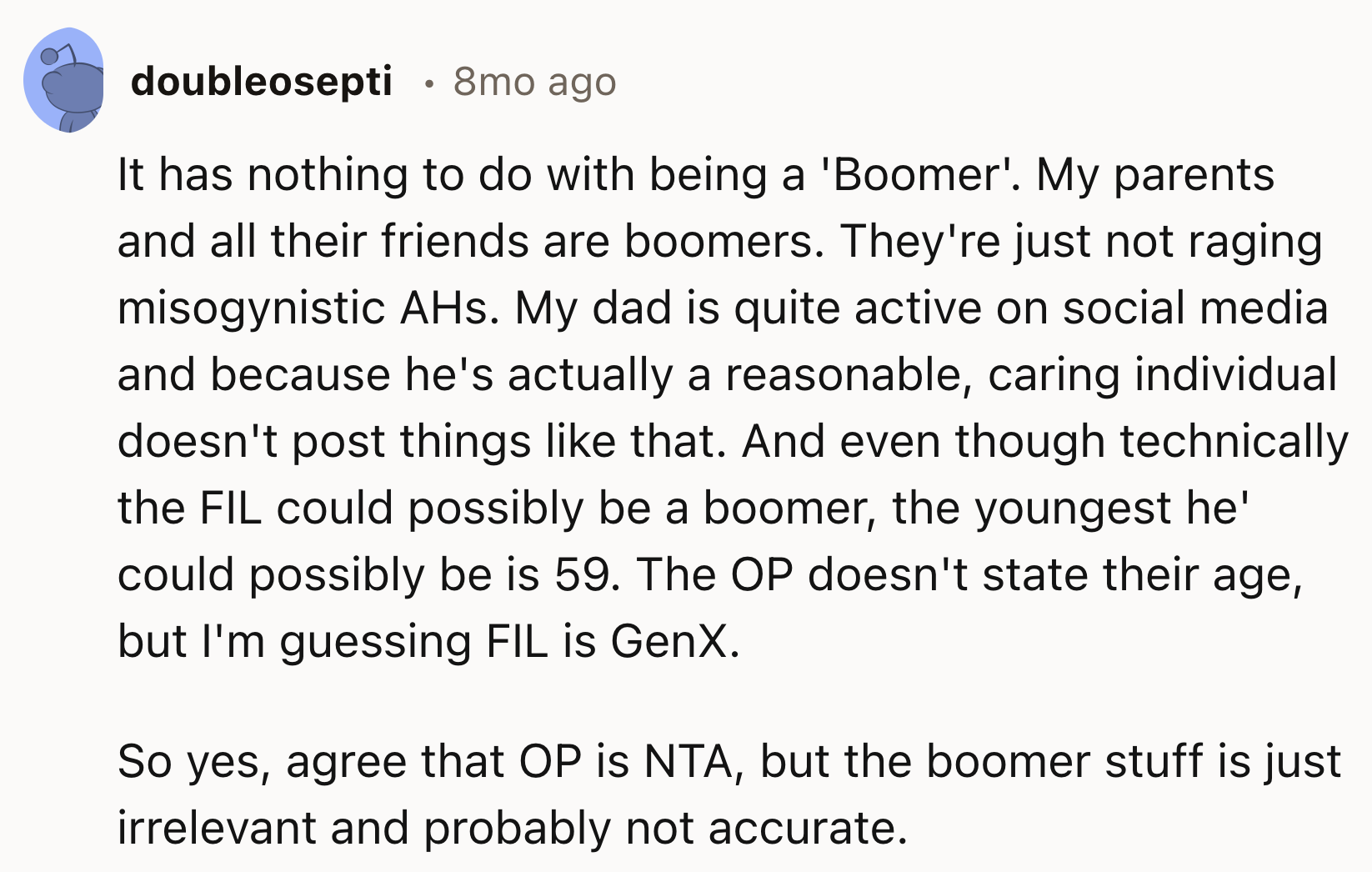 The Boomer Stuff Is Not Relevant And Probably Not Accurate