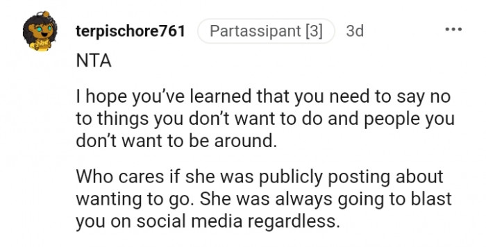 She was always going to blast you on social media