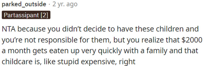 OP is not wrong in this situation because she didn't choose to have these children, and she is not responsible for them.