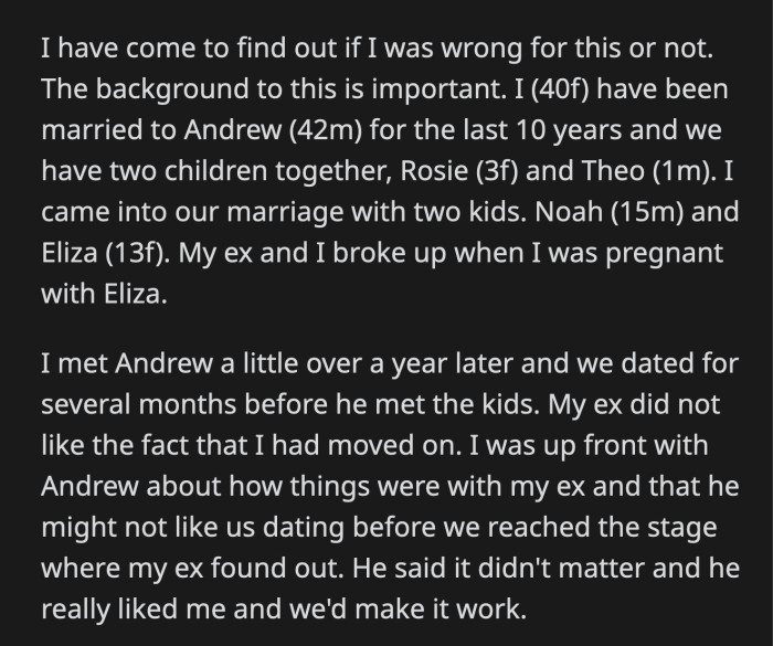 If anyone referred to them as Andrew's kids or accidentally called Andrew their dad/stepdad, the temporary peace they brokered would shatter.