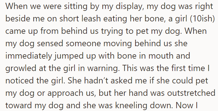So, When an Unknown Girl Tried to Pet the OP's Dog While She Was Chewing a Bone, the Dog Growled at Her
