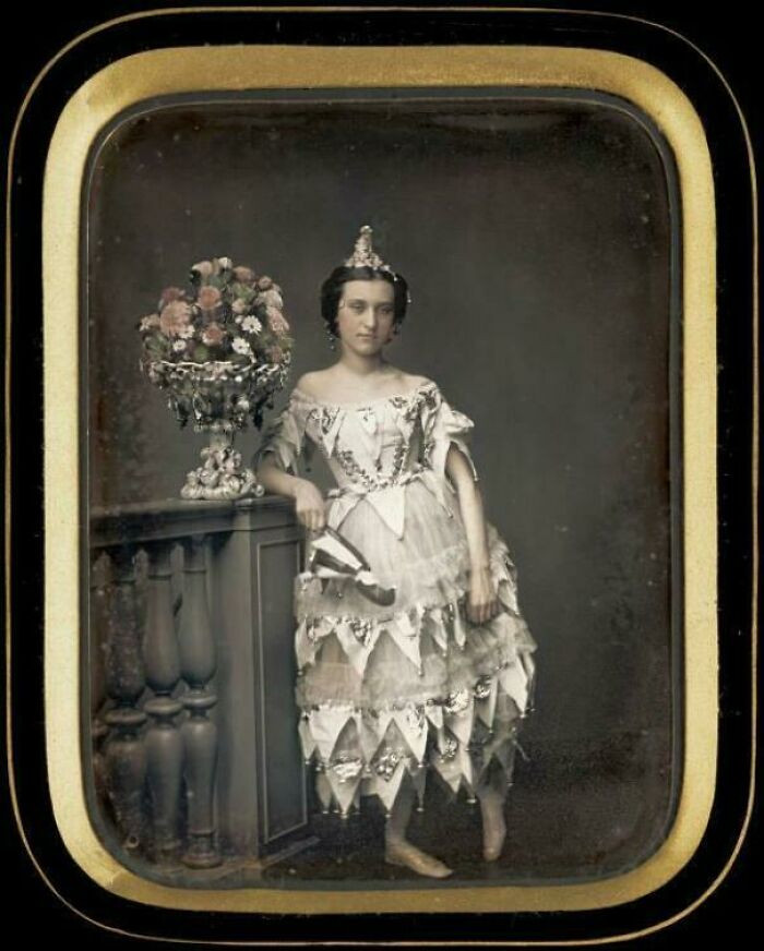 "Daguerreotype Of A Lady Wearing A Jester Costume, Taken By Victor Plumier, C. 1850"