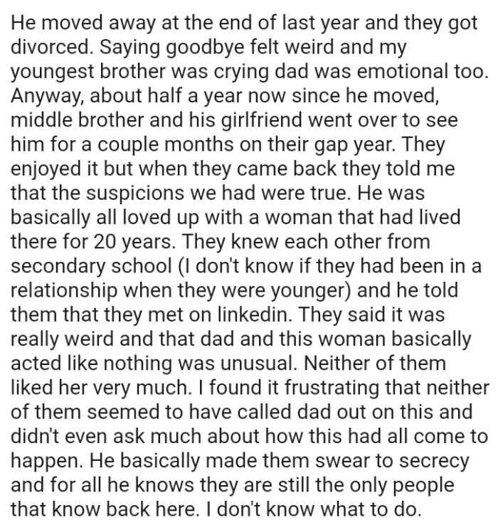 It was really strange that OP's dad and this woman acted as if nothing was unusual.