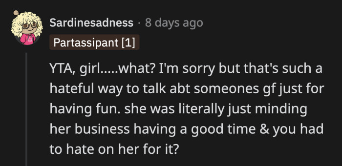 Even if Lucy were a bad dancer, how did it really affect OP's night that she had to ruin everyone else's?