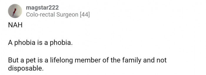 A phobia is pretty much out of the person's control; it doesn't necessarily make them a bad person to avoid the thing they're phobic of