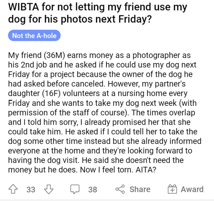 1. OP shared that about not letting his photographer friend borrow his dog.
