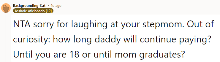 NTA sorry for laughing at your stepmom.