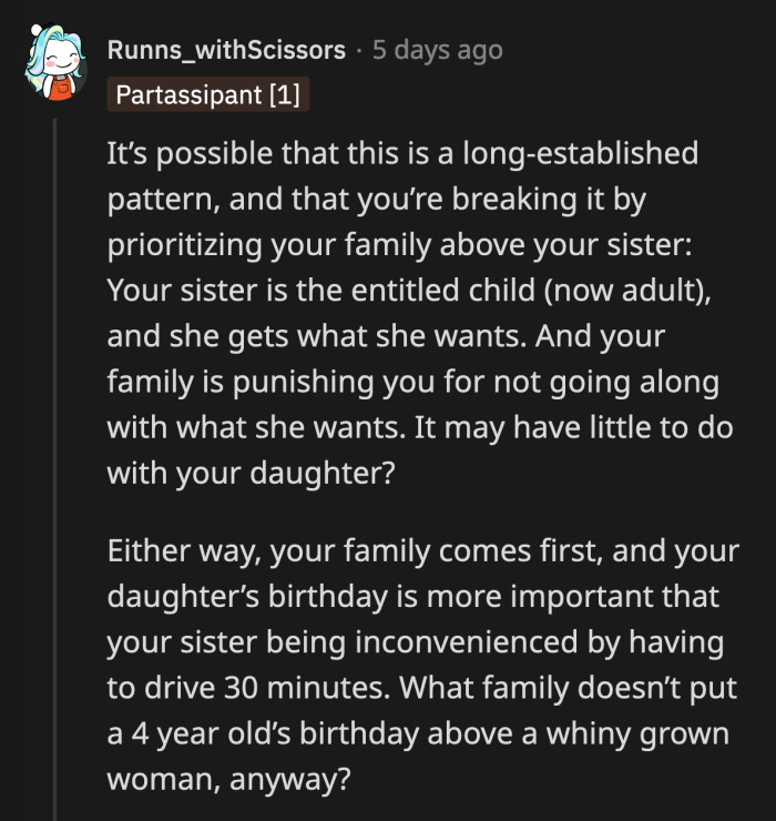 She can let her sister and the rest of their family throw a tantrum while OP busies herself preparing for her daughter's awesome birthday