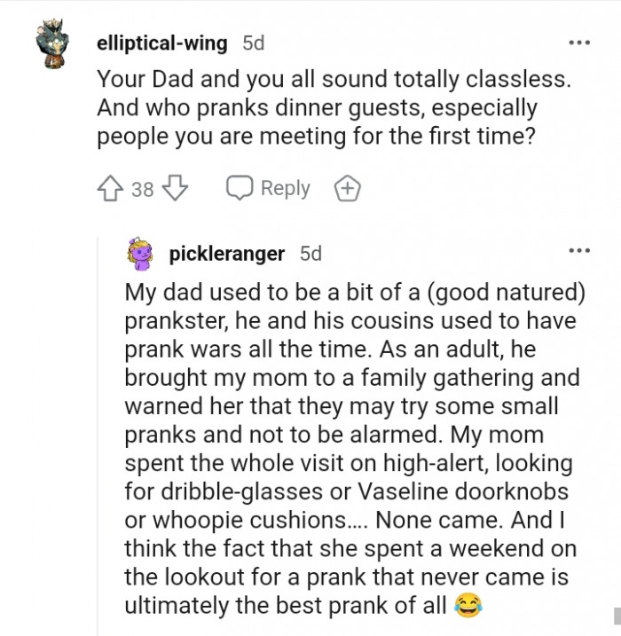 Who pranks dinner guests?