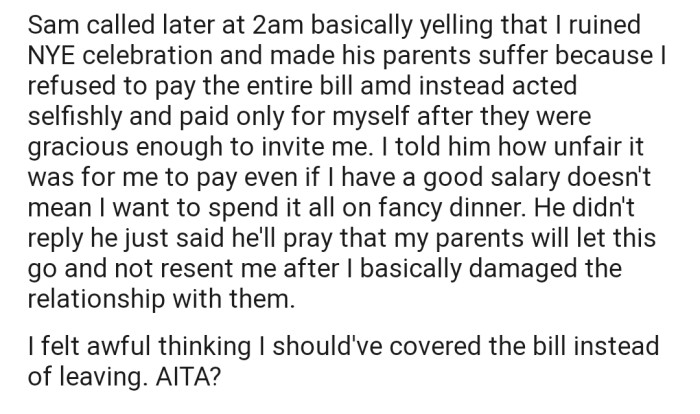 Now OP's fiancé is accusing her of ruining the celebration for everyone and making his parents suffer