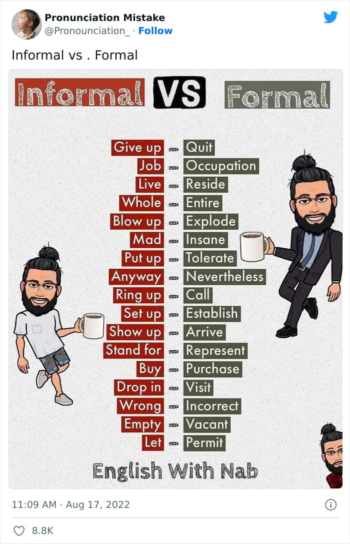 25. Another set of informal versus formal words