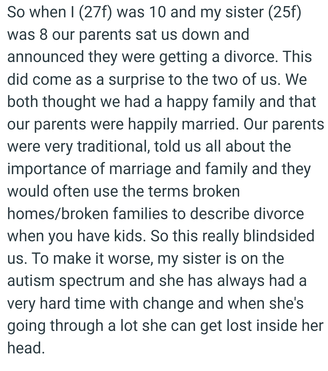 OP's parents were very traditional and told them all about the importance of marriage