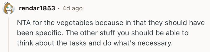 “NTA for the vegetables because in that they should have been specific.”