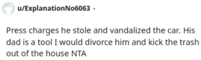 A user believes she should press charges against her stepson.