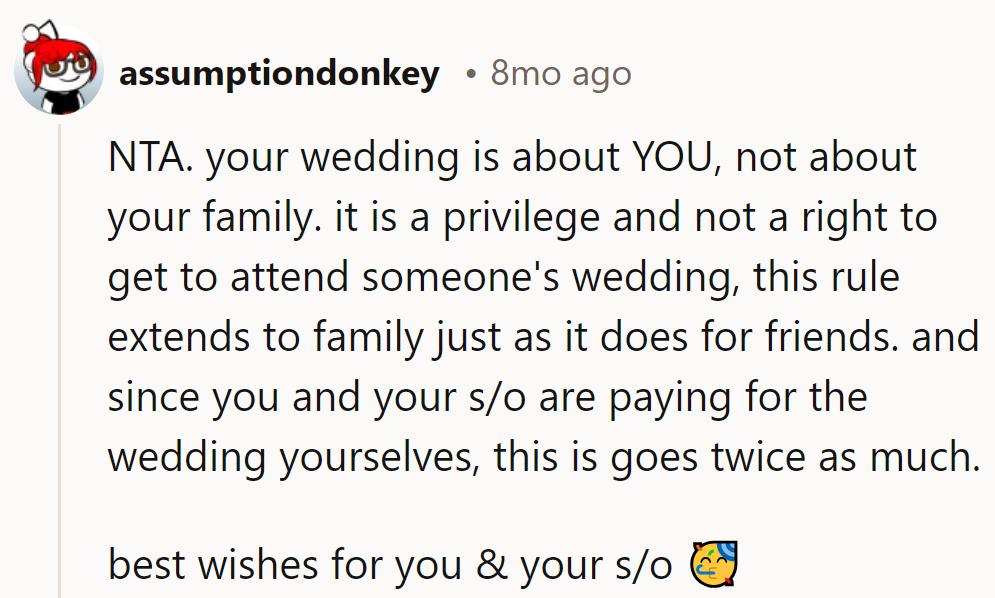 NTA. Their wedding, their rules! Attendance is a privilege, not a right, especially when they're footing the bill.